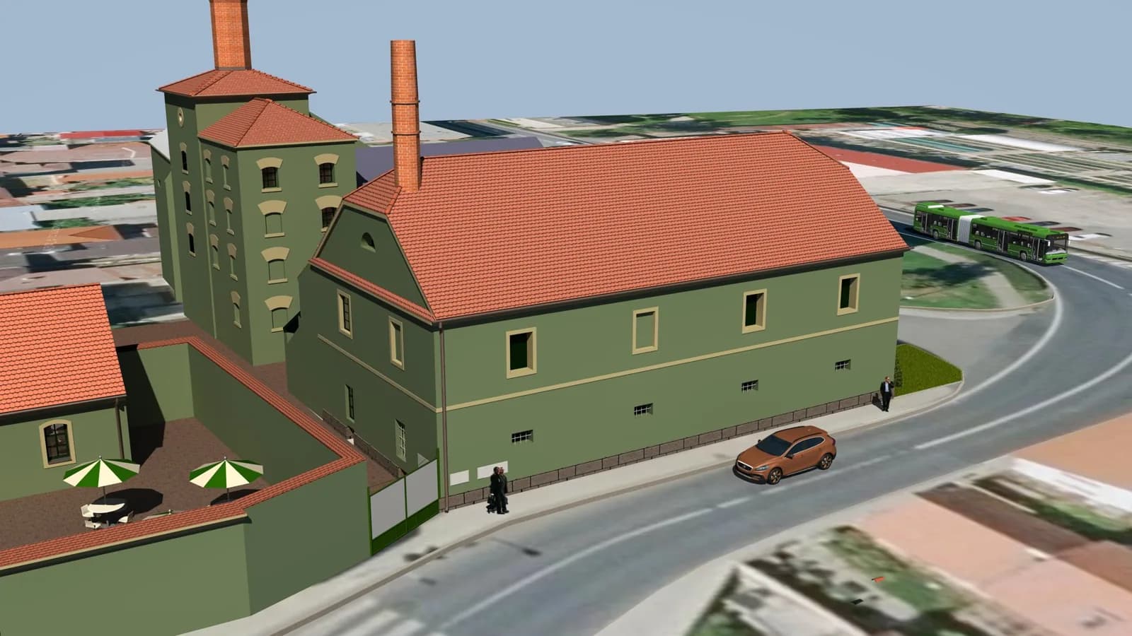 Vizualizace areálu z nadhledu. Podklad od majitelů pivovaru.